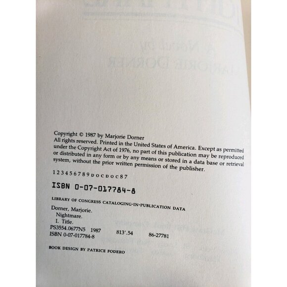 Nightmare A Novel Marjorie Dorner Signed 1st Edition Hardcover DJ 1987 Thriller - Picture 8 of 9